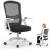 rattantree Sedia da Ufficio Scrivania Ergonomica, Con Braccioli Pieghevoli, Seduta e Schienale in Rete Respirante, Altezza Regolabile, Girevole con Ruote, Funzione Oscillante - Bianco