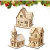 Generico Set Di 3 Casette Luminose Natalizie In Legno, Casette In Legno Con L-uci LED, Statuine Luminose Per Decorazioni Invernali Da Tavolo Per Interni, Decorazioni Artigianali Natalizie Per Librerie