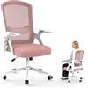 rattantree Sedia da Ufficio Scrivania Ergonomica, Con Braccioli Pieghevoli, Seduta e Schienale in Rete Respirante, Altezza Regolabile, Girevole con Ruote, Funzione Oscillante - Rosa