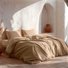 GAMUSI Set Copripiumino per Letto 135/140, Liscio 100% Cotone, Copripiumino 220x220 cm e 2 Federe, Traspirante, Morbido, Color Lino