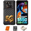 RUGONE Xever 7 Rugged Smartphone 5G, 24GB +512 GB/SD-2TB Telefono Indistruttibile con Batteria Rimovibile (2×5550 mAh), Android 15, 64 MP Visione Notturna+50 MP OIS/EIS, 6,67 120Hz AMOLED, eSIM-Nero