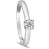 LUXURY MILANO Un raffinato anello solitario in oro bianco 9 kt, arricchito da un diamante bianco lab grown da 0,15 ct, colore f-g e purezza vs. La misura 13 esalta la delicatezza di un gioiello pensato per illuminare ogni occasione speciale.