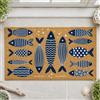 GOMAKERER Zerbino con pesce blu, 43 x 76 cm, con stampa oceanica, antiscivolo, decorazione per porta d'ingresso, ingresso esterno, per casa, portico, cortile, patio