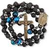 Nazareth Store Collana con perline di pietra lavica nera per uomini, rosario cattolico con medaglia di santo e croce, perline in occhio di tigre blu, collana con croce del rosario forte in scatola regalo portatile