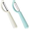 peiqiup Sbucciatore Universale (2 Pezzi), 2 Pelapatate a Forma di P in Acciaio Inossidabile, Pela Verdure con Manico Antiscivolo, Lama in Acciaio Inossidabile, per Verdure Frutta Carote, Bianco & Blu