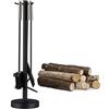 Relaxdays Set da 4 Accessori per Camino e Stufa, Attizzatoio, Paletta Raccogli Cenere, Scopino e Supporto, Moderno, Nero