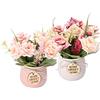 LUEUR Fiori artificiali con vaso, 2 rose in seta rosa in vaso, bouquet di fiori finti per decorazione in vaso di ceramica, composizione floreale sintetica per centrotavola, decorazione