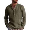 Runcati Camicia da uomo in lino a maniche lunghe, stile Henley, verde