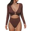CUPSHE Costume intero da donna Rash Guard a maniche lunghe con apertura UPF 50+ UV profondo scollo a V O-ring