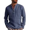Runcati Camicia da uomo in lino, a maniche lunghe, in cotone, per il tempo libero, vestibilità normale, da spiaggia, Blu scuro, S