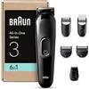 Braun Regolabarba Tagliacapelli Uomo Rasoio Elettrico Barba, 6-in-1 Styling Kit Ideale per Barba, Capelli, 50 Minuti di Utilizzo Senza Fili, Mgk3420, Nero