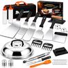 Overmont Set Accessori Piastra 31 Pezzi con Pressa e Campana | Spatole grandi, raschietto, pinza e borsa per piastra, barbecue e teppanyaki; idea regalo per appassionati di griglia