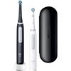 Oral-B iO - Set di 2 spazzolini elettrici, con tecnologia magnetica, 2 testine di ricambio, 4 modalità di pulizia per la cura dei denti, custodia da viaggio, progettato da marrone, nero opaco/bianco