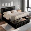 KEFSR Struttura letto in velluto con contenitore idraulico, testiera imbottita moderna nera con decorazione dorata, supporto a doghe in legno, 160 x 200 cm, senza bisogno di molle