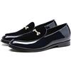 WOkismD Mocassini da Uomo Scarpe Eleganti da Cerimonia Nuziale in Pelle Classiche da Uomo d'Affari Oxfords Retro Slip On Shoes con Finiture in Metallo,Blu,42