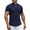 URRU Camicia da uomo aderente con colletto a fascia, a maniche corte, stile casual, con bottoni