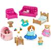 Li'l Woodzeez Set soggiorno e cameretta con 3 personaggi e mobili | Set da 26 pezzi con 3 personaggi, divano, poltrona, culla, letto, tavolino e accessori per il gioco di fantasia, 3+ anni
