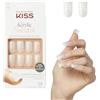 kiss new york KISS Salon Acrylic Natural Press On Nails Euphoria - Finte unghie bianche medie squoval, press on nails effetto acrilico salone, manicure fai da te con 28 unghie, colla 2 g, bastoncino e mini lima