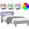 vidaXL Struttura letto con testiera e luci LED Grigio Sonoma 90x200 cm
