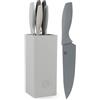 Master Chef MasterChef Set Coltelli da Cucina con Ceppo Universale, Portacoltelli con Lama Affilato per Pane, Carne, Verdure e altro, Acciaio Inox, Prova di Calore, Manici Grigi, 5 Pezzi