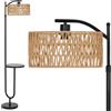 LuminexDesigns Boho Lampada da Terra Rattan con Mensole, Altezza Regolabile