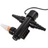 AQUAFORTE GUV-209 UV-C, Max. Stagno 8 m³, Portata ottima 1,5 m³/Ora, 9 Watt, alloggiamento con Attacco Quick Lock, Dotato di 3 connettori: 3 beccucci per Tubi da 20/25/32/40 mm e Vetro UV
