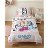 BrandMac Bluey Copripiumino Singolo 140x200 + Federa 65x65 Cotone Bingo Muffin Rosa | Set lenzuola reversibile | Cotone traspirante Oeko-Tex | Prato di margherite | Licenza ufficiale | Idea regalo