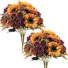 Fairblo 4 Bouquet Girasoli Finti per Decorazioni Autunnali Fiori Finti Arancioni | Fiori Artificiali da Interno Esterno in Seta Girasoli Peonia Crisantemo Artificiali per Decorazioni Autunno Casa Cimitero