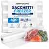 Terryshop74® Set 600 Sacchetti Freezer Super Resistenti 28 x 18 cm per Congelazione Alimenti - Rotoli Sacchetti per Conservazione Cibi, Ideali per Carne, Pesce, Frutta e Verdura