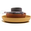 Nattou Stoviglie in silicone per bambini, 4 pezzi, piatto + ciotola antiscivolo, senza BPA, silicone, arancione/rosso