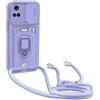 BGHHEU Cover con Cordino per Honor 90 Lite 5G,Custodia con Collana Collo Silicone Antiurto Case,Protezione Fotocamera Slot Carte 360° Anello Supporto,Silicone Case,Viola