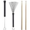 YSJCHEBS 2 Spazzole Per Batteria E 1 Paio Di Bacchette In Legno, Spazzole Per Batteria Retrattili, Spazzole Metalliche A Manico Lungo, Accessori Per Percussioni