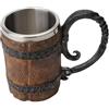 Generic in metallo vichingo con design a botte - Calice da vino vintage da 550 ml con manico in struttura in legno, medievale isolata per birra o, robusto da pirata | rus