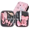 PLIC CARE - Astuccio per la cura del bambino rosa - Fin dalla nascita - 9 Essenziali per la cura - Termometro rettale, Termometro da bagno, pettine, spazzola, lime, mosca per neonati... - Kit completo