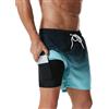 SILKWORLD Costume da bagno da uomo, corto, 2 in 1, con compressione, ad asciugatura rapida, con tasca con cerniera, blu e verde sfumato, M