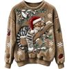 KBOPLEMQ Maglione natalizio da donna con stampa 3D di gatto, divertente, in flanella, top elegante, morbido, da transizione, elegante, alla moda, maglione vintage, natalizio, costume di Natale, O kaki