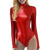 KBOPLEMQ Body da danza da donna lucido a maniche lunghe, body da ginnastica metallizzato, body da danza classica, in pelle, look bagnato, body da ginnastica, body da ginnastica