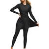 Generic Costume da bagno musulmano da donna modesto costume da bagno a maniche lunghe floreale tinta unita costume da bagno musulmano 2 pezzi top da bagno burkini + pantaloni da bagno abbigliamento da