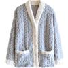 KBOPLEMQ Giacca in pile da donna, in flanella, senza colletto, con bottone, invernale, calda, per la casa, in tinta unita, elegante