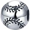 MEETCCY Charm per amanti dello sport, in argento Sterling 925, smaltato nero, con cristalli a tema basket, baseball, calcio, compatibile con braccialetti europei Pandora, Argento sterling Smalto Cristallo