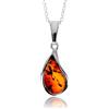 SilverAmber Jewellery Regno Unito - Ciondolo moderno a forma di goccia in argento Sterling 925 e vera ambra baltica color cognac - G235C
