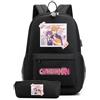 Huacaiyu Anime Denji Zaino + Astuccio 2pcs Set Cosplay Pochita Reze Multifunzione Zaino da Viaggio Bookbag con serratura Daypack Borsa da Scuola Nero