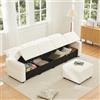 MODENVIE Divano letto a 4 posti con vano portaoggetti, gruppo di sedute modulare con sgabello, divano flessibile per soggiorno per grandi spazi, beige
