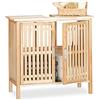Relaxdays Mobile Bagno Legno di Noce, Mobiletto Sottolavabo, Armadietto per Lavandino, con Incavo per Sifone, naturale