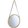 Relaxdays Specchio Rotondo da Appendere, Specchiera con Cinghia Regolabile e Cornice in bambù, ∅: 38 cm, Marrone Chiaro