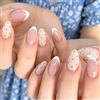 METCLARINDA Press on Nails - Unghie finte a mandorla media, punta francese nude, con base bianca e design a pois marroni, unghie adesive in acrilico lucido a copertura completa, unghie adesive naturali