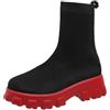 Ulalaza Stivali da donna in maglia elasticizzata Punta tonda Tacchi alti Calzini Stivali Stivali Chelsea con plateau Stivali elasticizzati in maglia Slip-on Stivaletti con calzini antiscivolo