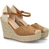 shoes&blues.es Espadrillas da Donna con Zeppa in Juta e Punta Decorativa Ricamata, Chiusura con Fibbia. Ideali per la Primavera/Estate. Cammello Talla 37
