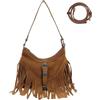 Nefokfdus Borsa hobo con frange da donna, piccola borsa a tracolla con frange in pelle scamosciata vegana hippie borsa a tracolla con nappa