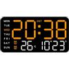 LVYXON Orologio da parete digitale a LED con sveglia, temperatura, visualizzazione della data e della settimana, attivazione vocale, luce diurna e interruttore °F/°C, alimentato tramite USB o a batteria, per